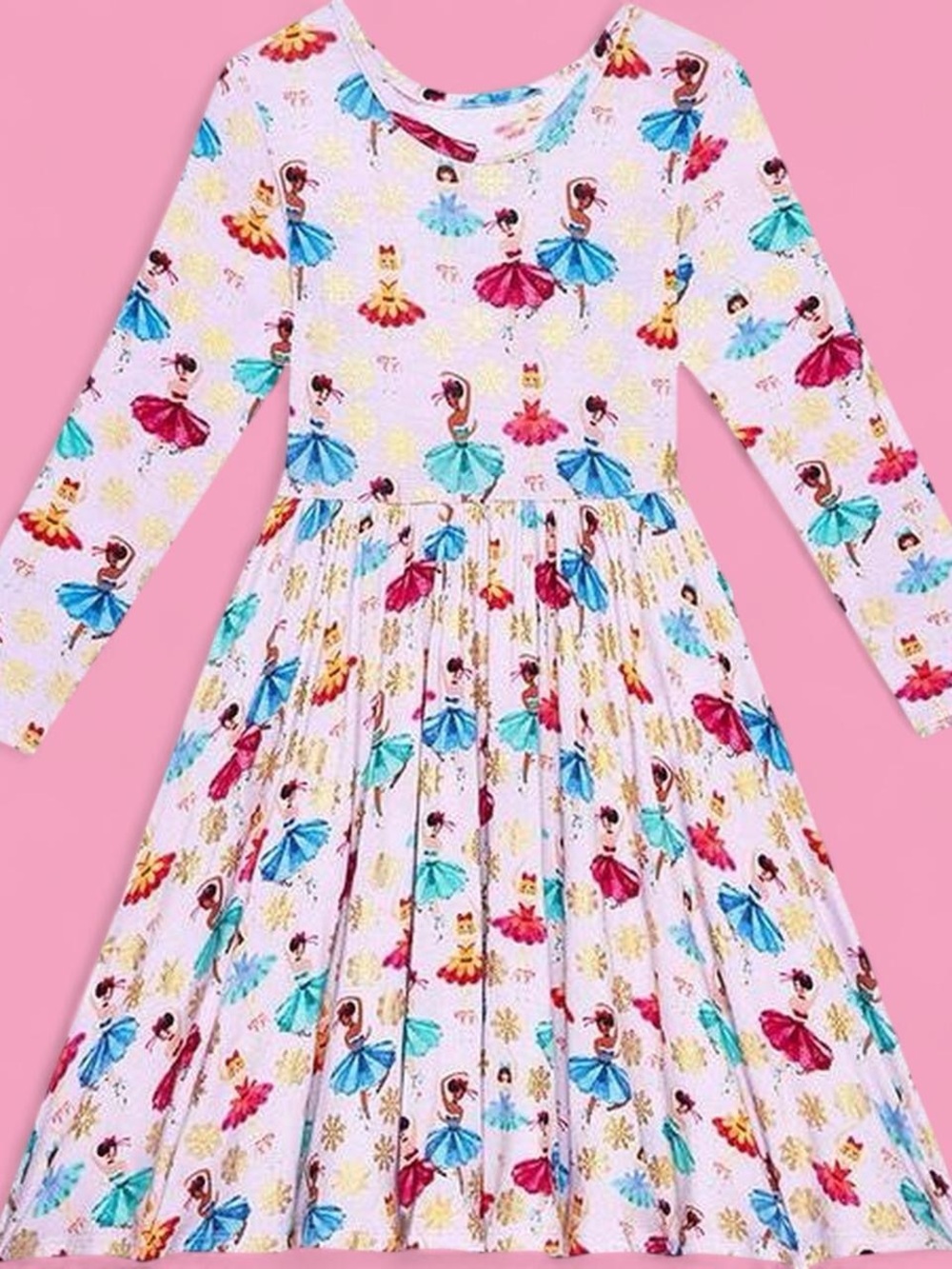 Girls' Long Sleeve Posh Peanut Ballerina Print Dress 🩷